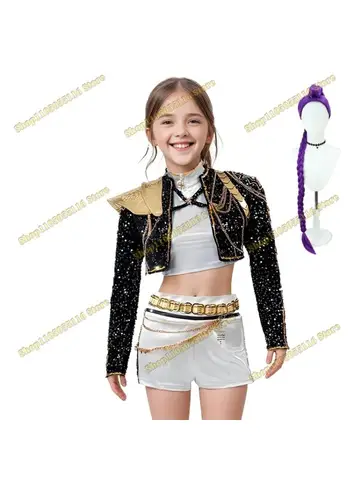 KPop Zoey Cosplay Costume Wig Shoes Black Coat Singing Suit Song-Promotion Costume Women Halloween Party Role Playing Outfit