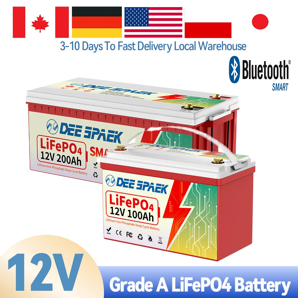 

12V 200Ah 100Ah LiFePO4 Battery For 12.8V RV Campers Golf Cart Off-Road Off-grid Solar Wind Lithium Iron Phosphate Power Battery