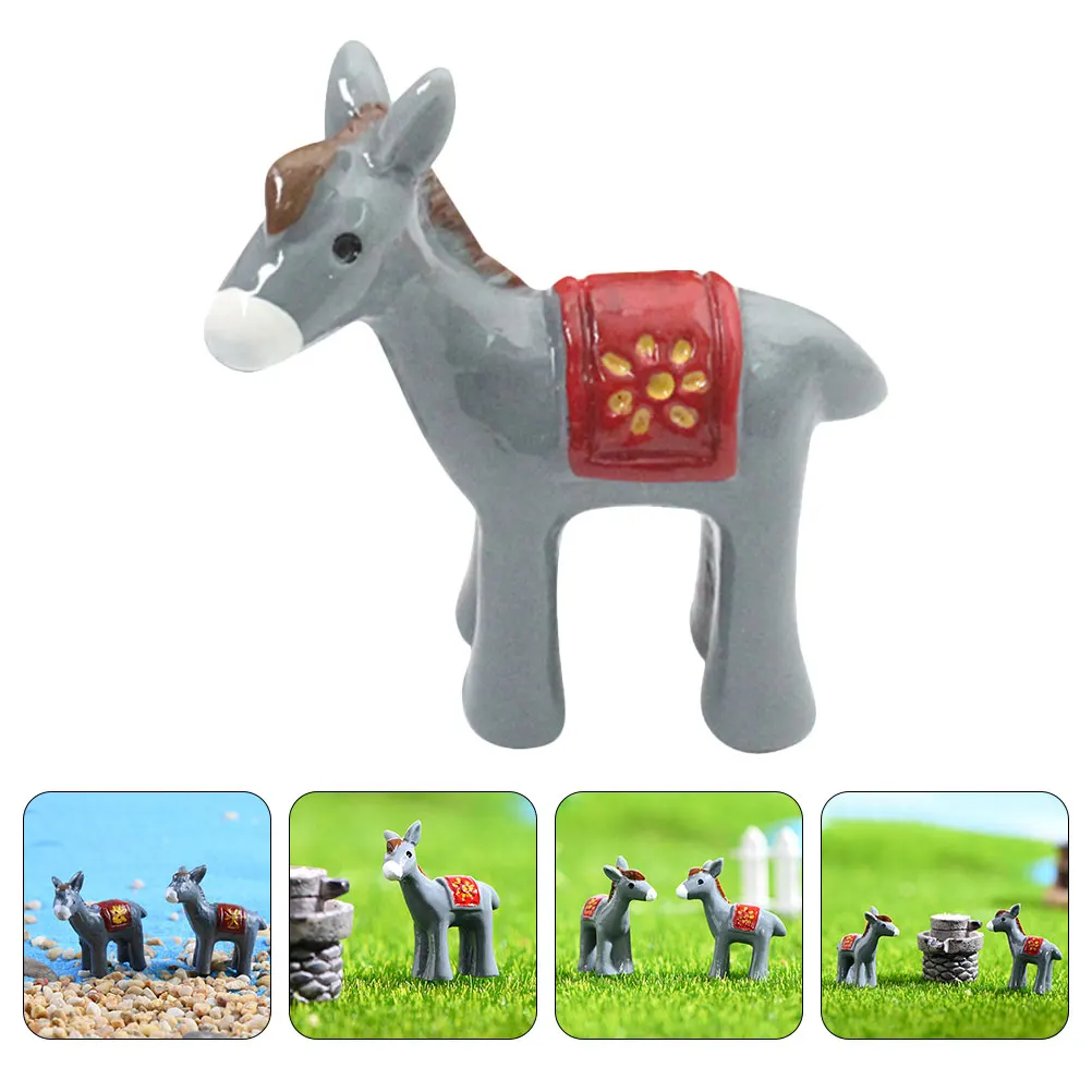 6 Pcs Decorations Little Donkey Ornaments Mini Figurines Resin Miniature Animals Miniatures