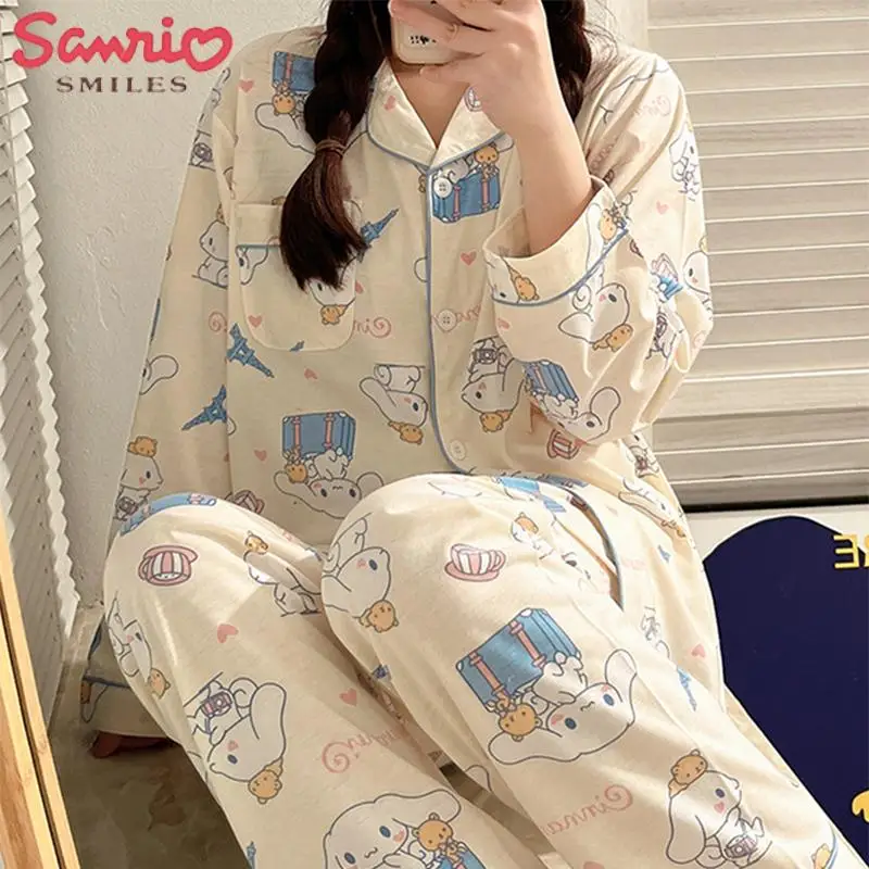 Spring/autumn New Sanrio Y2K Anime Cinnamoroll Pajamas Set Long Sleeve Pants Cartoon Girl Cute Japanese Loose Loungewear 2Pcs