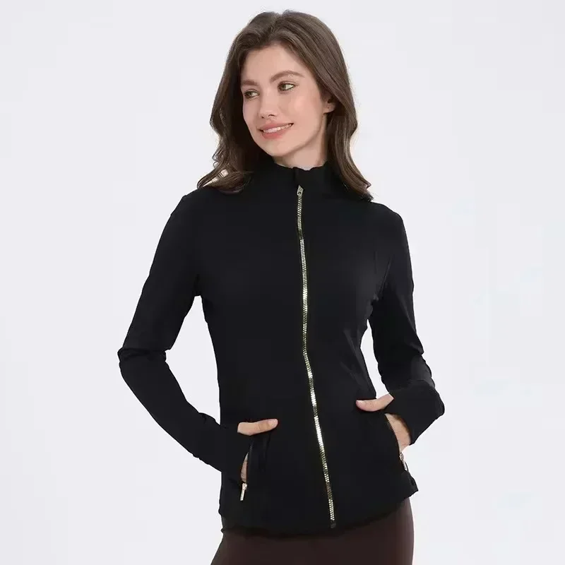 Women's Fitness Jacket Long Sleeve Zip Up High Elastic Yoga Running Top with Pockets for Gym Workout Athletic Wear