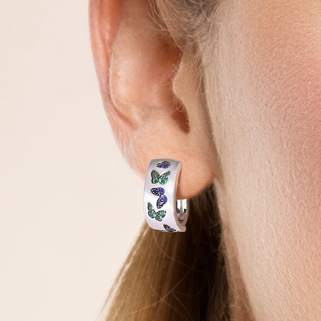 SANTUZZA Pure 925 Sterling Silver Earrings For Women Sparkling Blue&Green Spinel Lovely Butterfly Fantastic Wedding Fine Jewelry