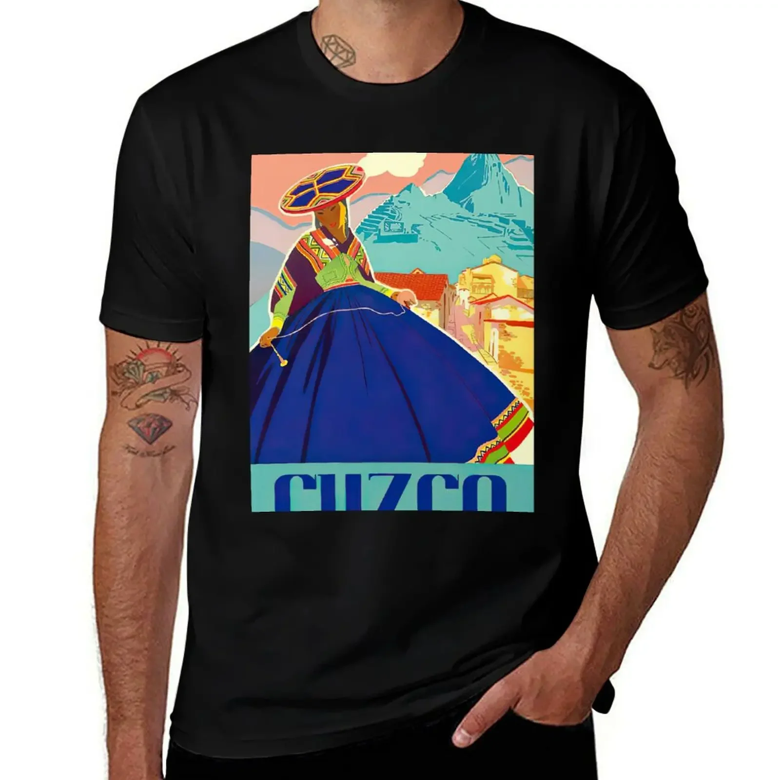 Cuzco Peru Vintage Travel Poster T-Shirt customs baggy shirts plus sizes shirts men