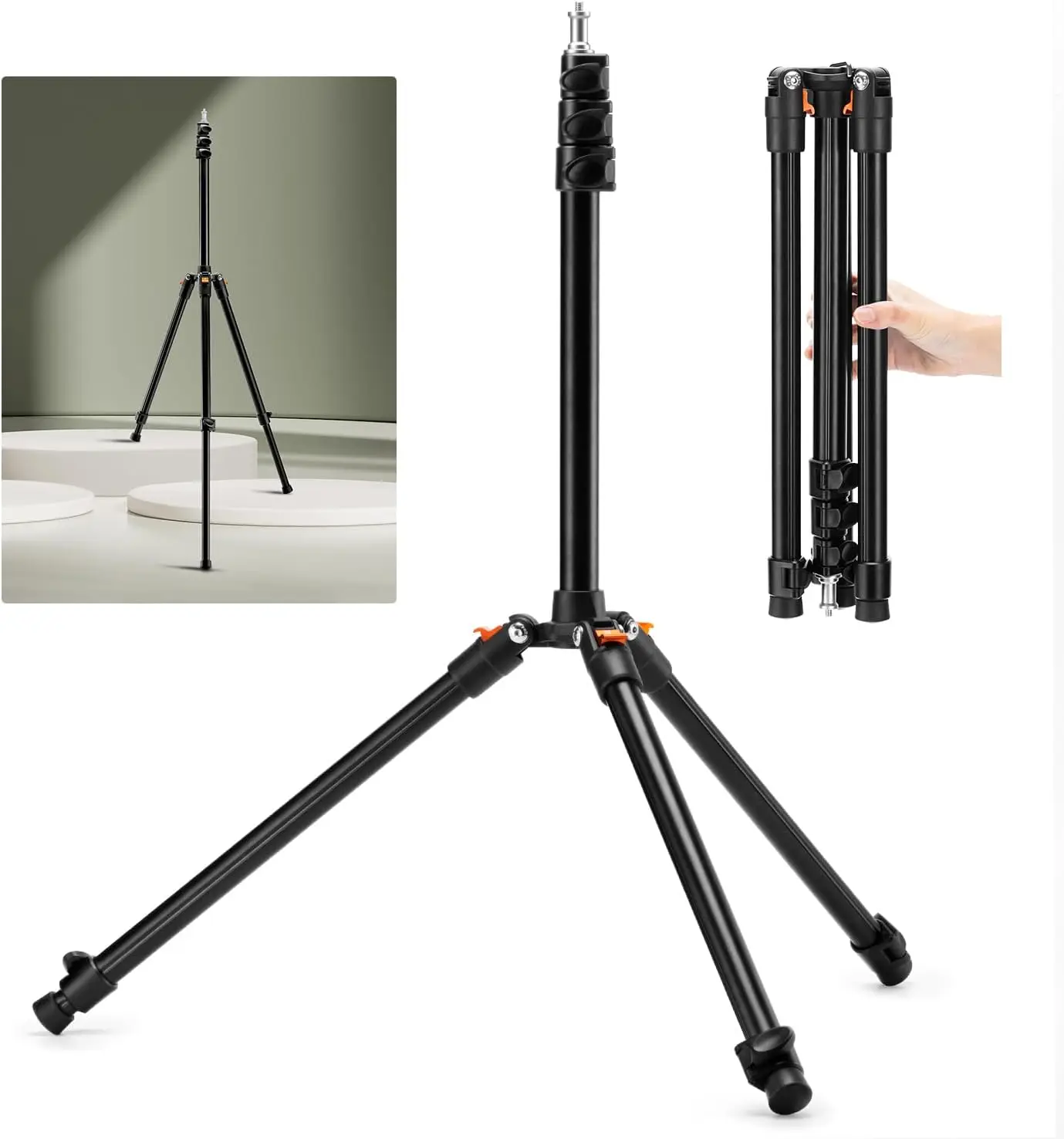 

Extendable Photography Stand, Adjustable 6.56ft/78.7"/2M Aluminum Tripod with 1/4" Screw, Reversible Portable Studio Lig