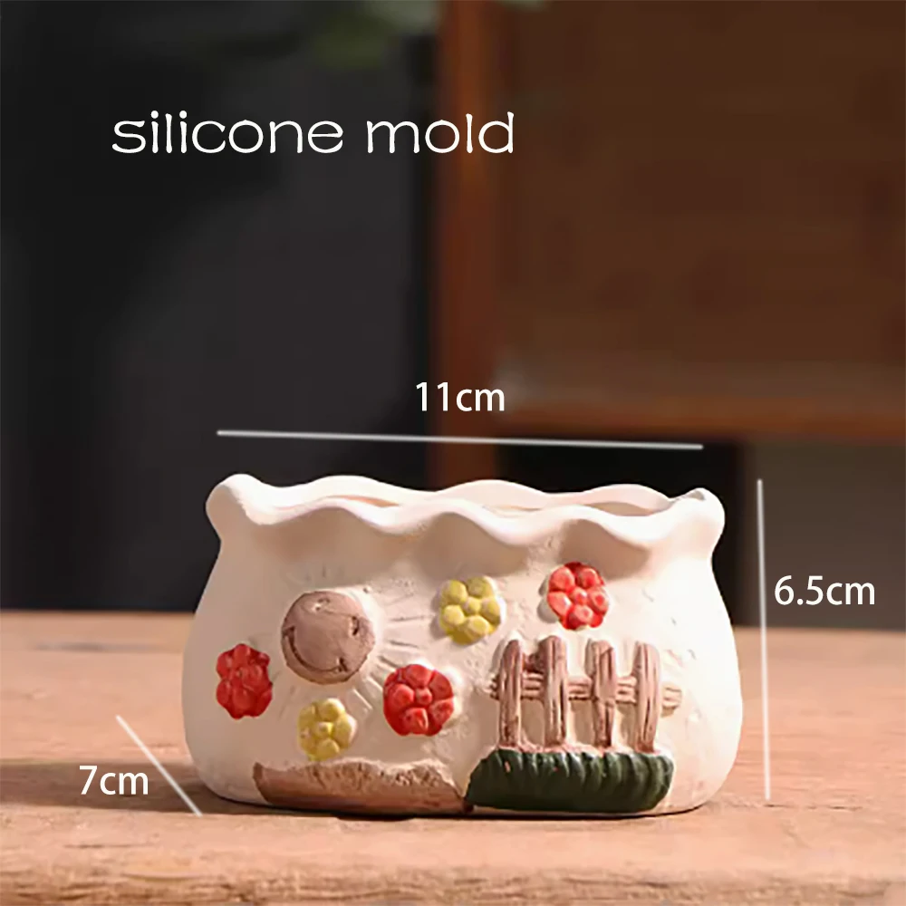 

Cherry pattern concrete succulent flower pot mold, simple household balcony clay rough pottery flower tray silicone mold