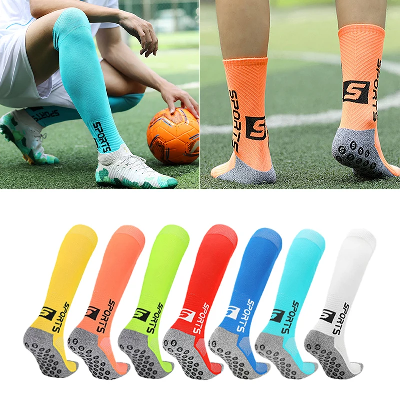 

New Style Kids Non Slip Long Football Socks Adult Men Women Anti Slip Soccer Cycling Antibacterial Deodorant Sports Grip Sock