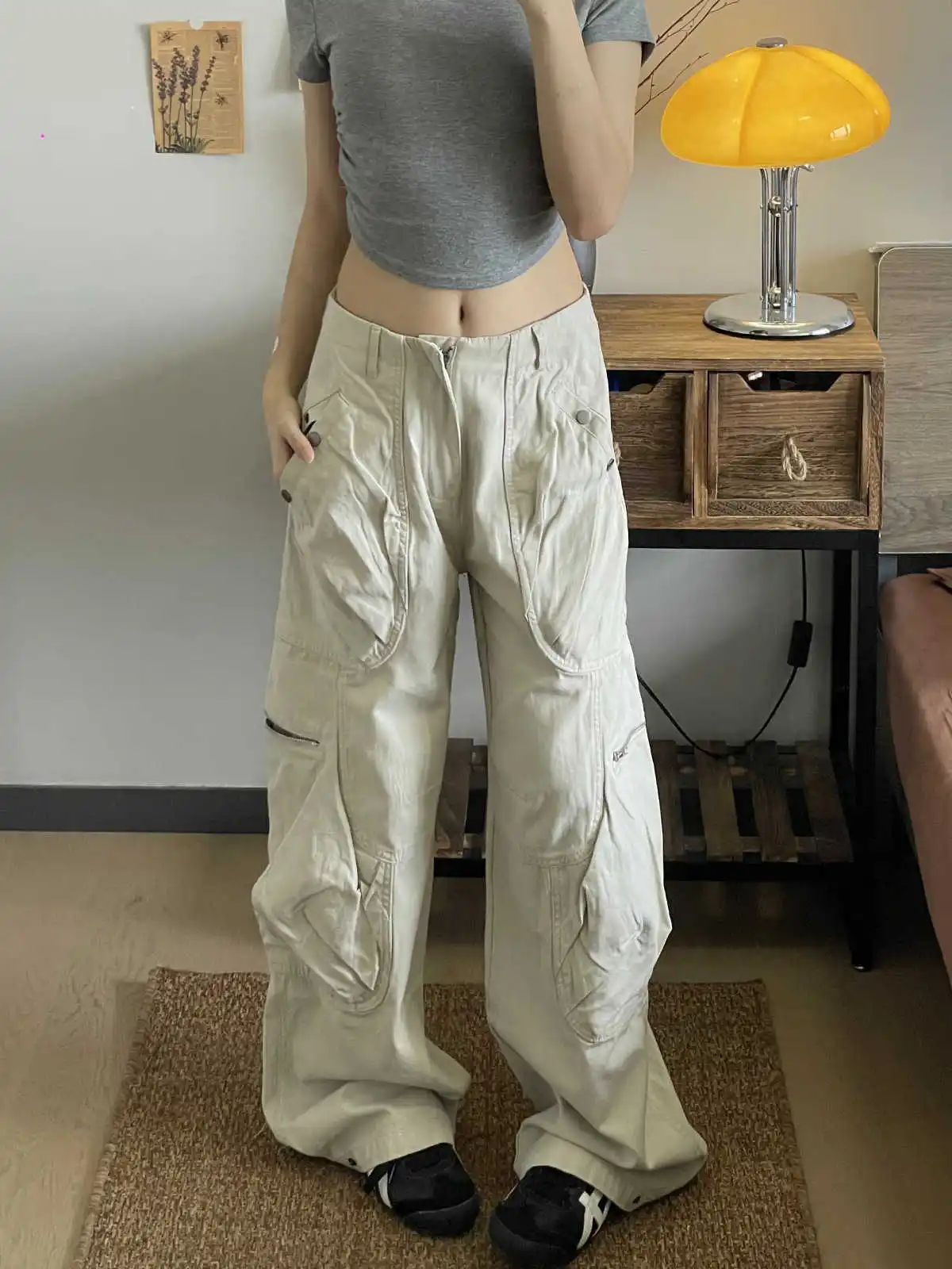 

Женские серые мешковатые брюки Y2k с высокой талией, широкие широкие брюки Harajuku 2000-х годов Y2k, винтажные брюки в стиле бойфренда, одежда 2025 г.