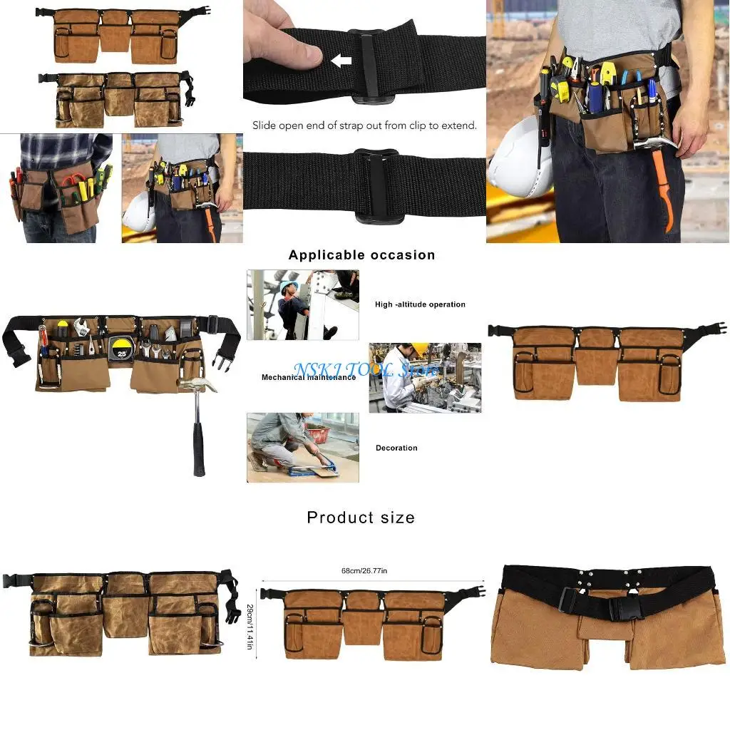 Práctico delantal lona para herramientas L8RC con 19 bolsillos organizadores liberación rápida y cinturón ajustable para