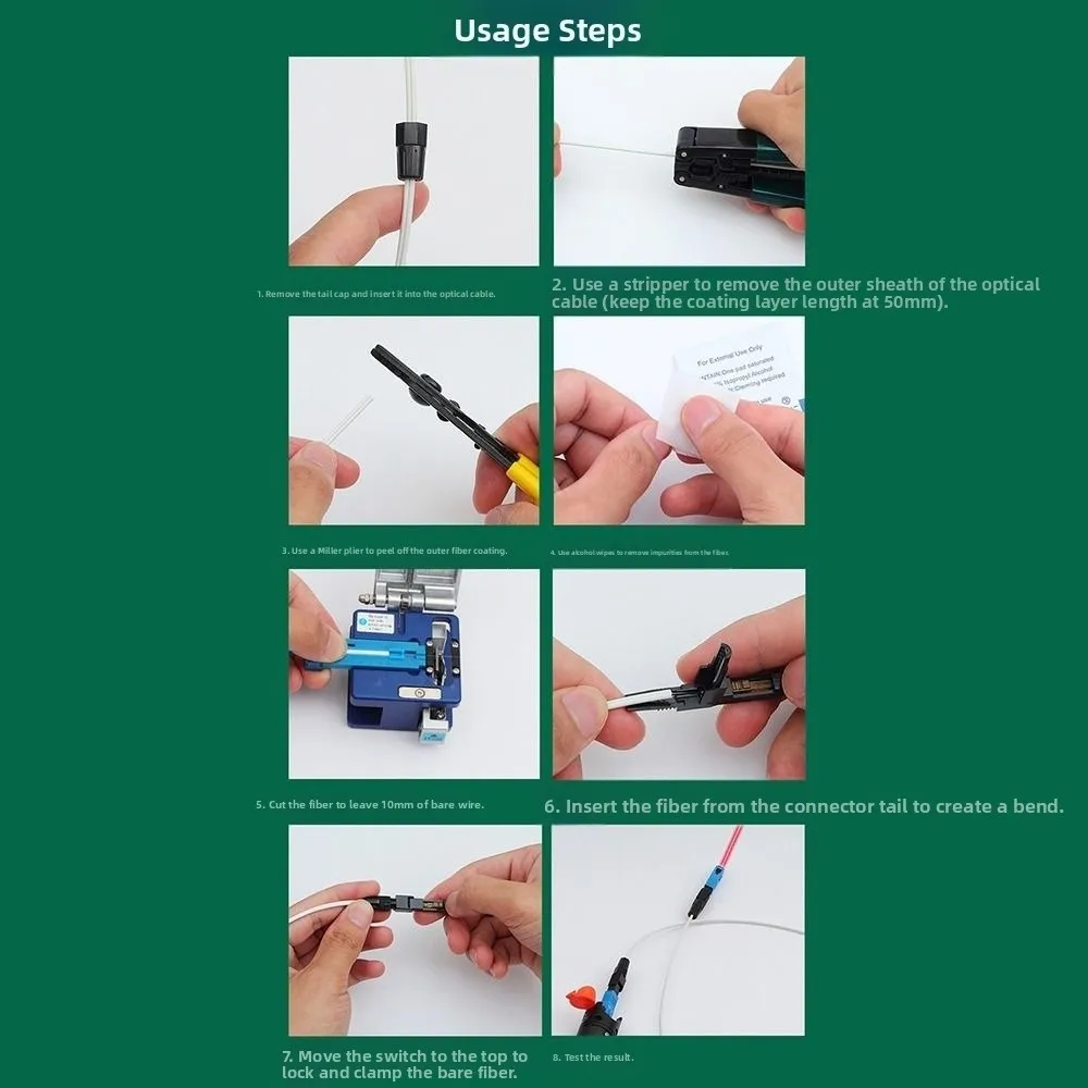 10Pcs Embedded SC UPC Fiber Optic Quick Connector Reusable Professional FTTH Tool Cold Connector Easy To Install Universal