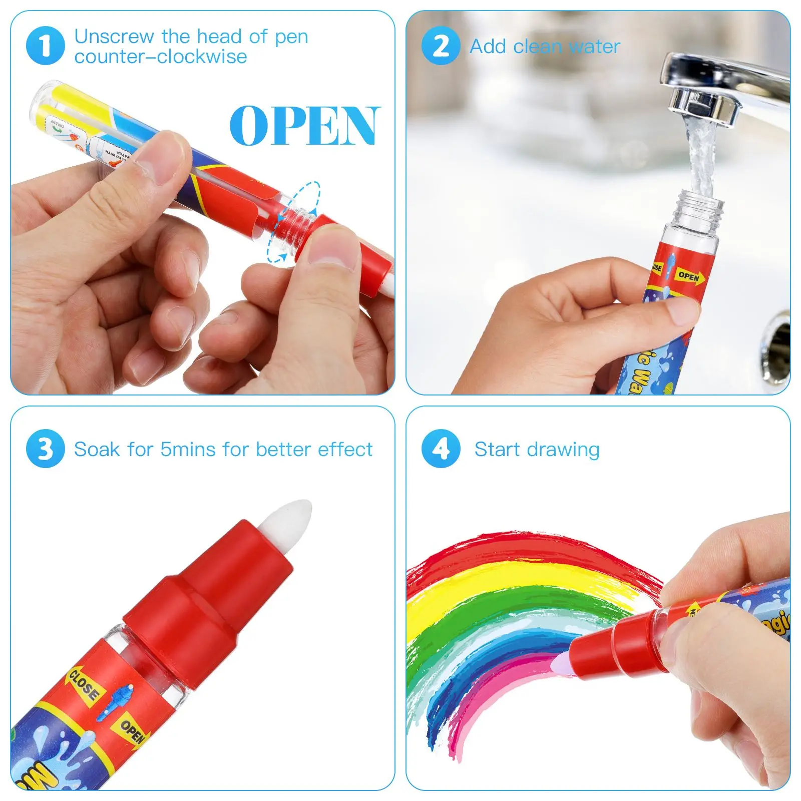 6Pcs Magical Water Drawing Pen Kid Painting Water Writing Mat Pen Doodle Pens Replacement Tool Education Toy For Kids