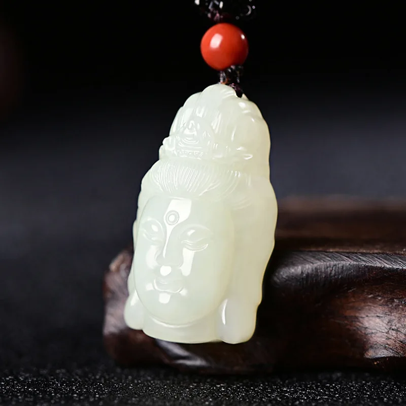 Hotan With Guanyin Men, Jade Amulet And Good Fortune, Pendant Necklace