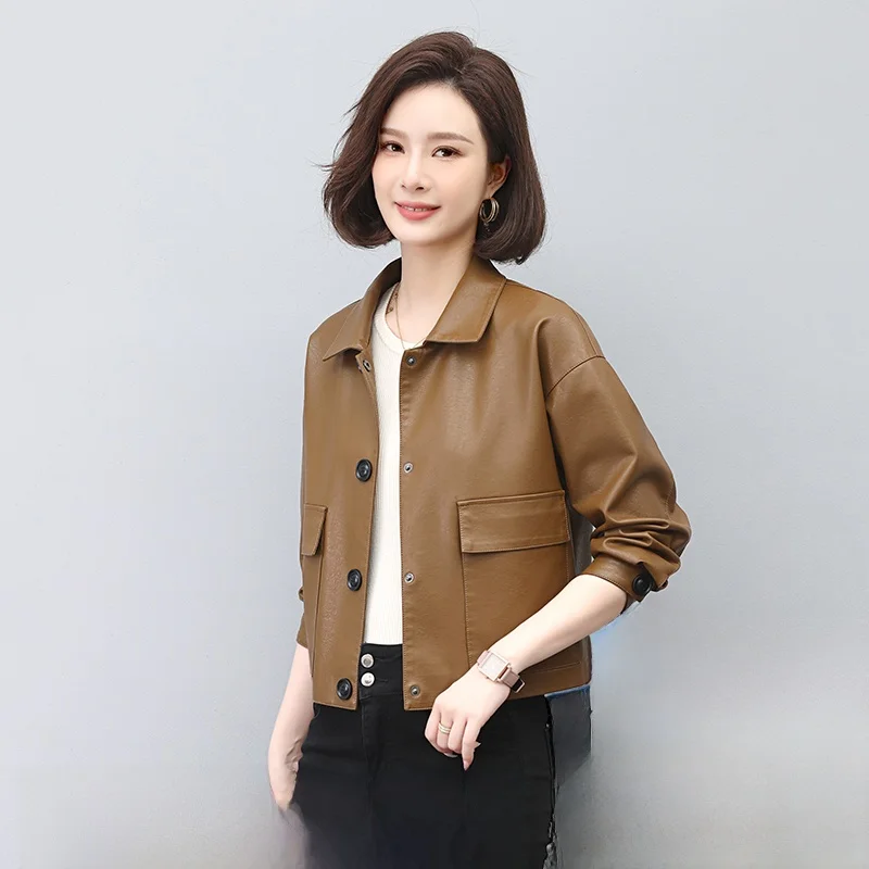 

Весенне-осенняя новинка: женская кожаная куртка из натуральной кожи, приталенная, повседневная, универсальная, в стиле мотоциклетной, длинная, с квадратным вырезом...