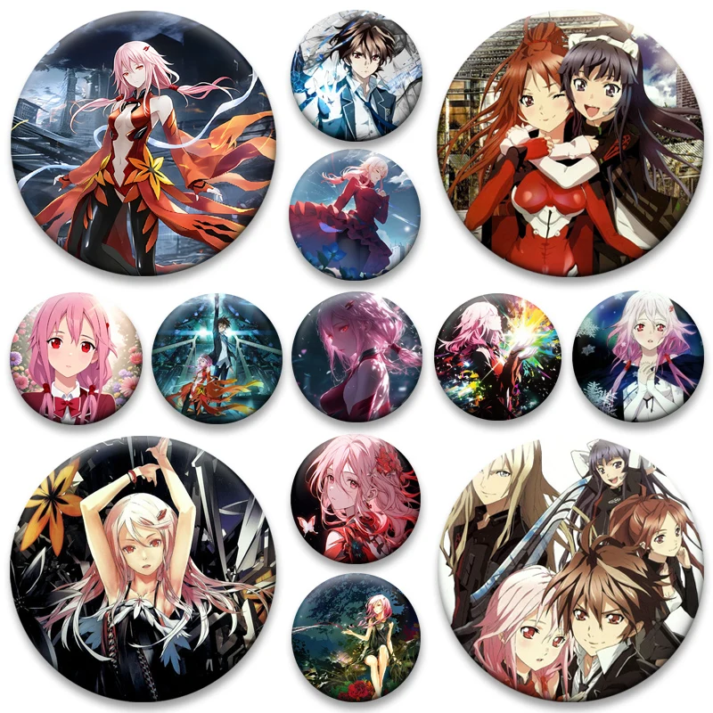 

OUMA SHU,YUZURIHA INORI HD Print Brooch Anime Guilty Crown Badge Round Display Brooches Cartoon Figure Lapel Pins Bag Accessorie