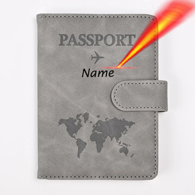Map Pattern Custom Passport Cover with Name Number Customizable Personalized RFID Passport Book Holder Travel Wallet