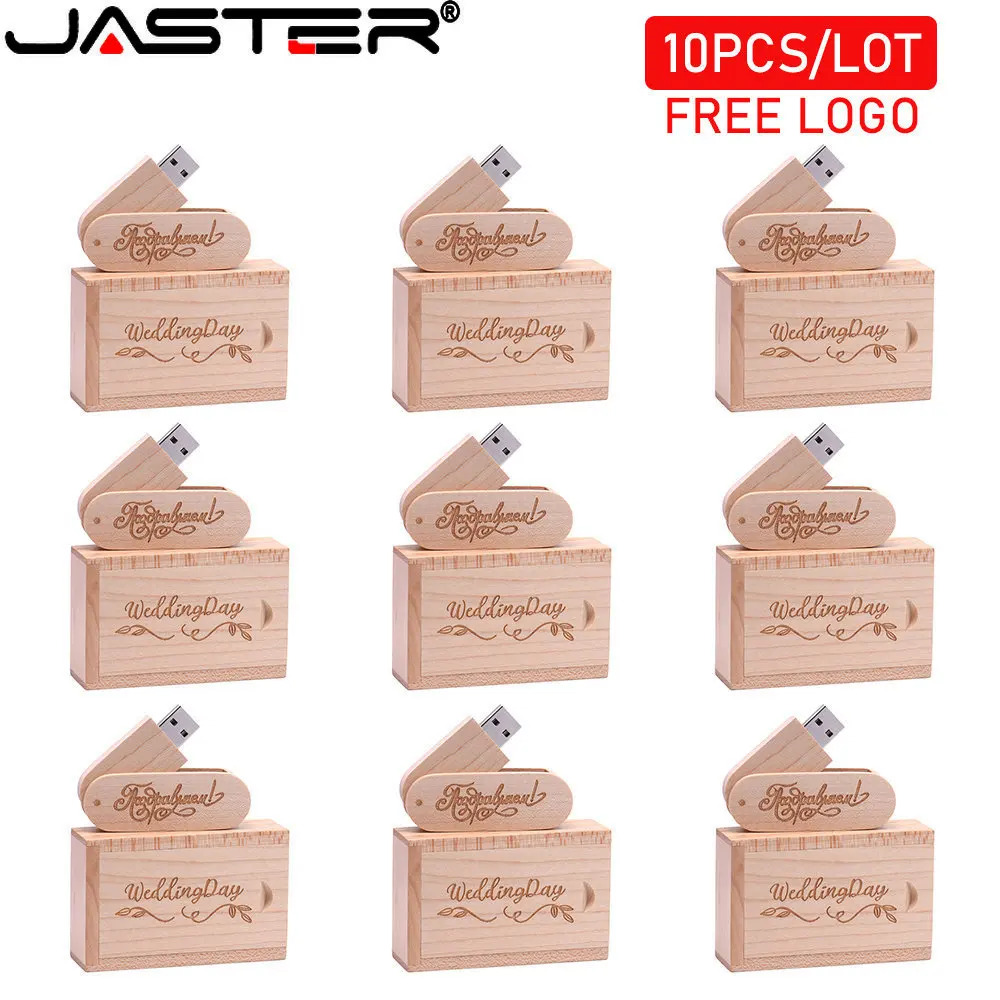 

JAETER 10PCS/LOT Wooden Swivel Saber Pen drive USB 2.0 Flash Drive 128GB High speed Memory stick Photography wedding gift U disk