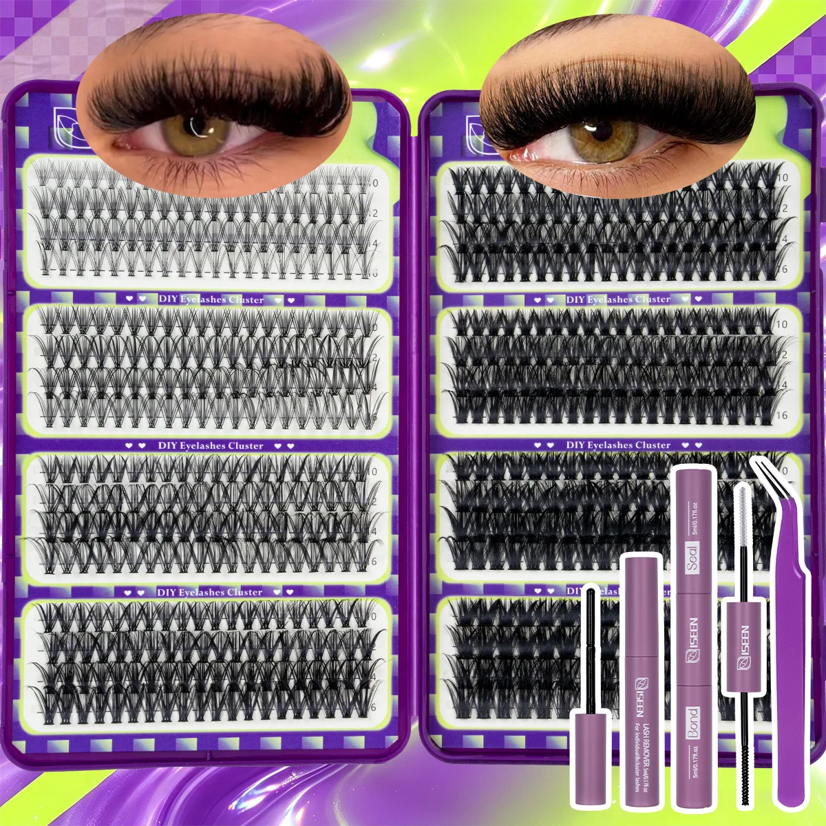 Wimpernbüschel-Set, Einzelwimpern-Verlängerungsset, Wispy Wimpernbüschel mit Wimpernkleber und Versiegelungsmittel sowie Pinzetten, verschiedene Stile – Detail 7