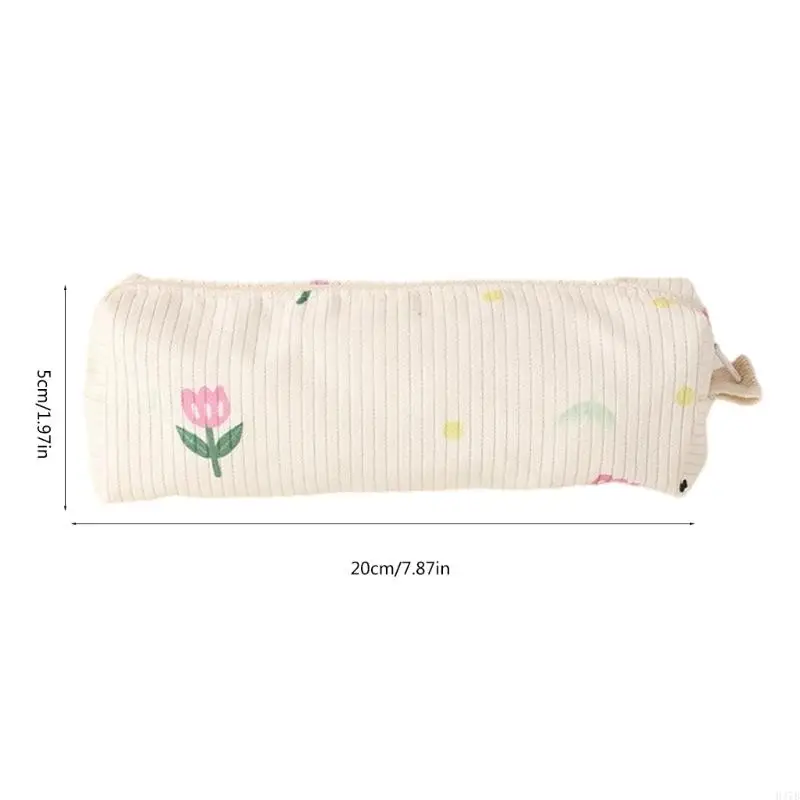 H37B Corduroy Pencil Couckes Clower Print Muckes Suppered Pencil Case