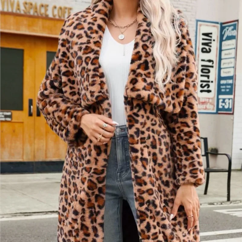 2026年春 レディース フェイクフォックスファー レオパード柄トップス 厚手 暖かいジャケット ロング丈 カーディガンコート ファーふわふわ ロングコート ジャケット アウターウェア
