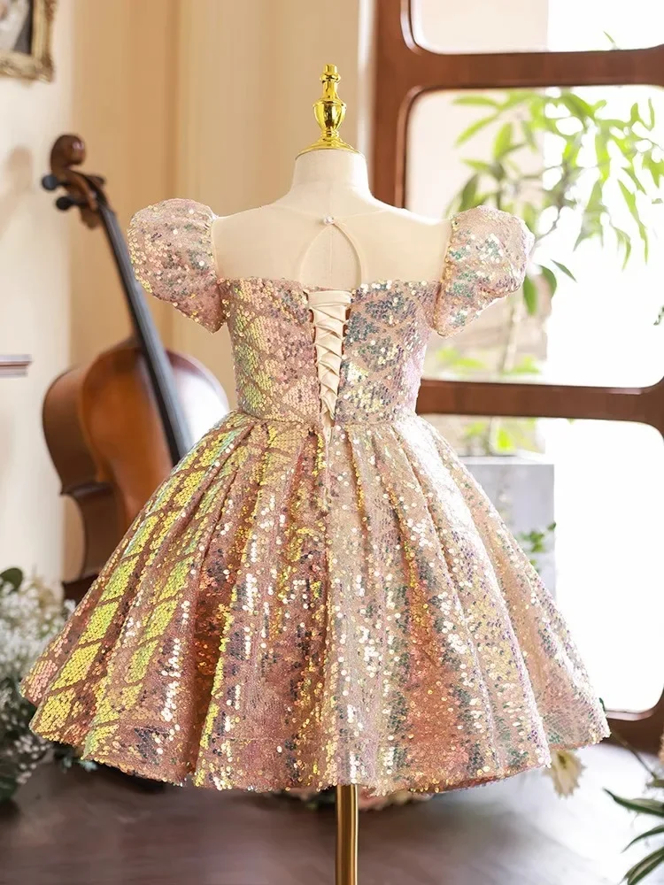 2023 Children's Dress Girl Party Gala Elegant luxury celebrity dress Fluffy sequin ballet dress Birthday front room