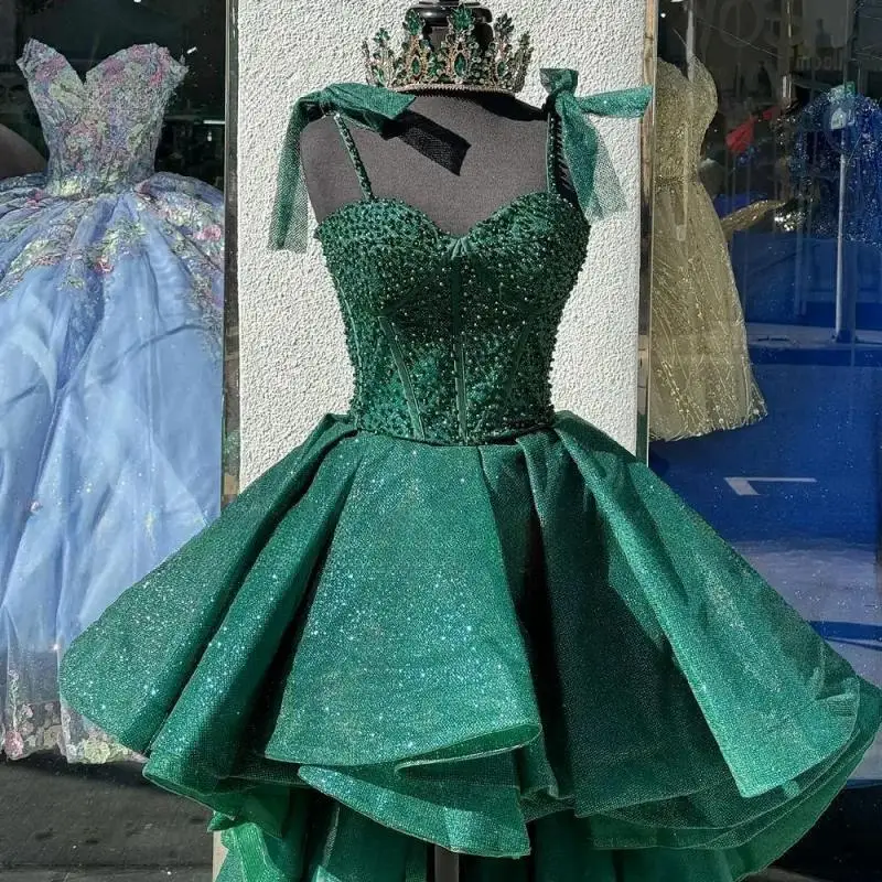 Two In One Green Mexican Quinceanera Dress 2025 XV Princess Prom Ball Gown Sweet 16 Years Birthday Dress Ruffle Evening Party