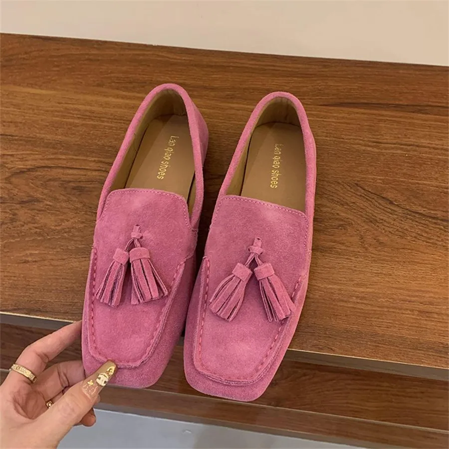 

Повседневные женские балетки без шнуровки с квадратным носком, прогулочная обувь для вождения, женские удобные лоферы с бахромой, эспадрильи на плоской подошве с кисточками