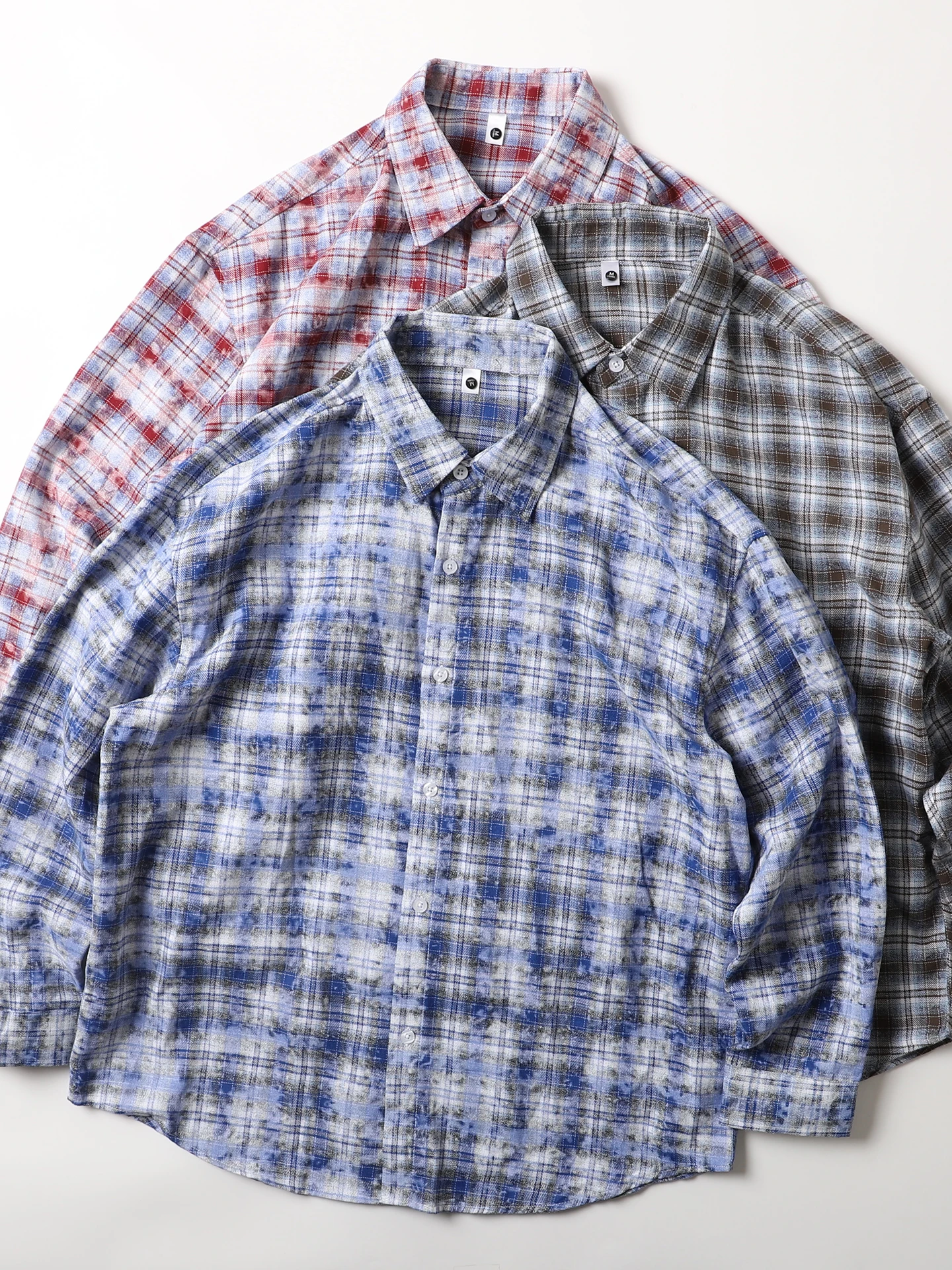 

Retro American Tie Dye Loose Casual Long Sve Collared irt Men's Sle Cheered Outerwear Trendy Polyester Cotton Blend