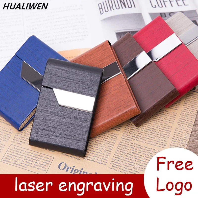 

Laser Engraved LOGO Luxury PU Aluminum Card Holder Women Men Metal Credit Card Business Card Holders Organizer Purse Wallet