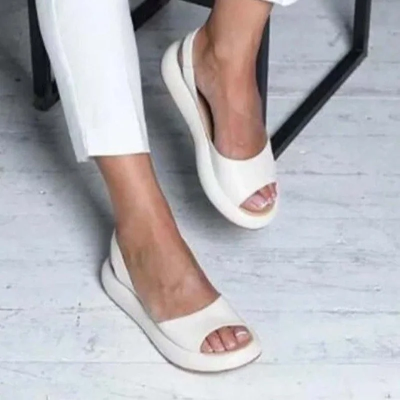 Comemore 2022 New Summer Shoes Women New Plus Size 43 Women\'s Platform Sandals with Low Heels Leather White Flat Sandal Woman 43