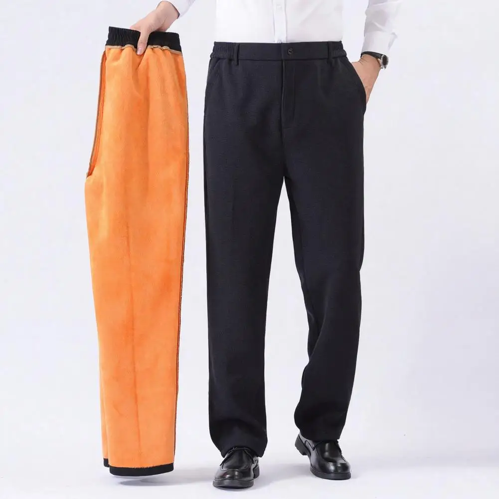 

Loose Fit Men Pants Men's Thickened Fleece Lined Dress Pants Warm Formal Suit Trousers Straight Leg Work Golf Business Party