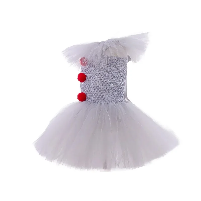 Halloween Girls Pennywise Tutu Dress Kids Cosplay Scary Gray Clown Costume Girl Carnival Party  Dress Up Clothing