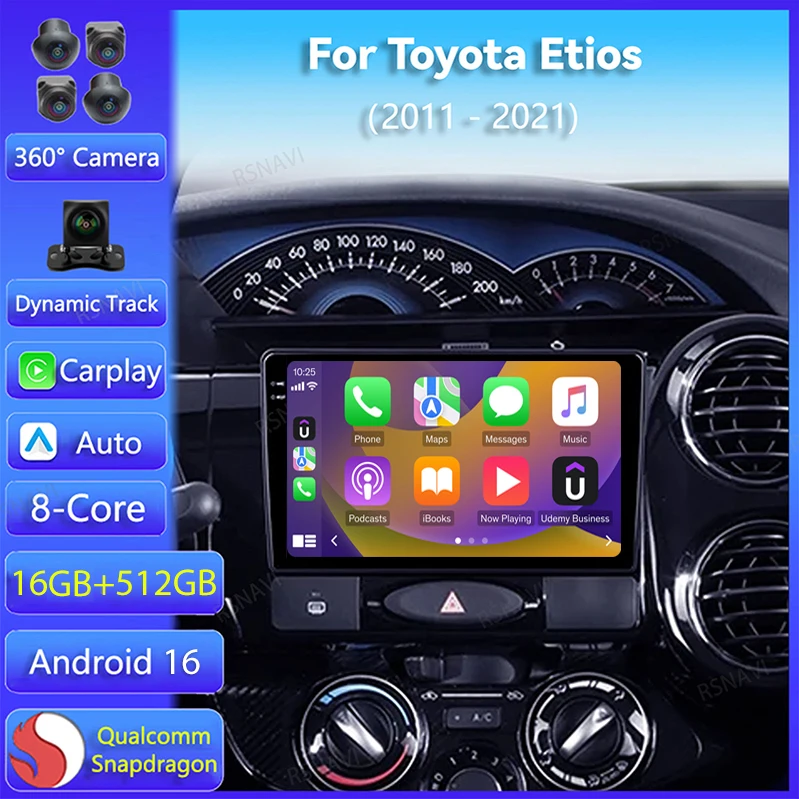Android 16 Carplay Auto para Toyota Etios 2011 2012 2013 - 2021 Rádio de Carro GPS Navegação Player 2Din DSP Vídeo DVD Estéreo WIFI+4G
