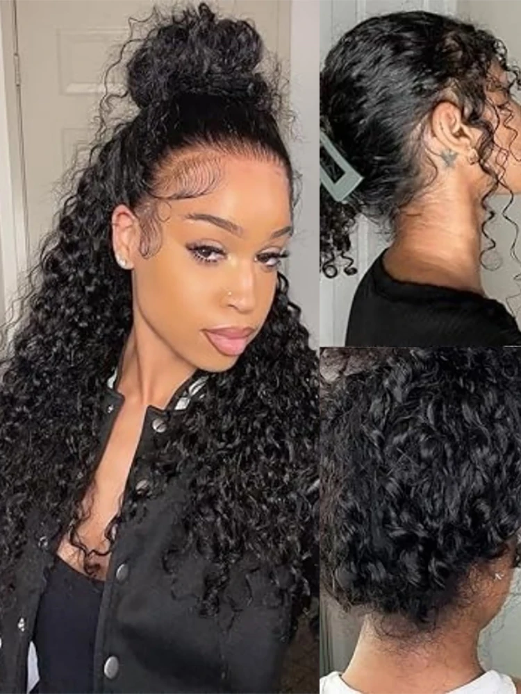Deep Wave Curly Brazilian Black Wig 250% Density 30-40 Inch Lace Front 13x6 HD Frontal 360 Full Pre Plucked 13x4 Natural Look for Women