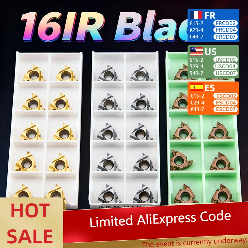 

10pcs 16IR Carbide Threaded Insert Steel Parts Thread Turning Tool Blade for SNR Bar CNC Lathe
