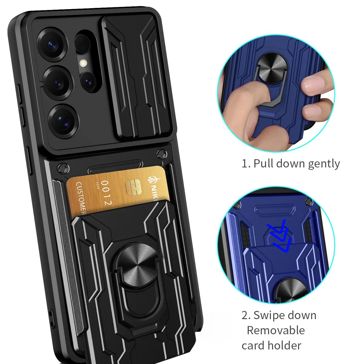 For Samsung Galaxy S23 Ultra Case Samsung S23Ultra Rugged Armor Magnetic Bracket card storage Case Slide Camera Protection Cover