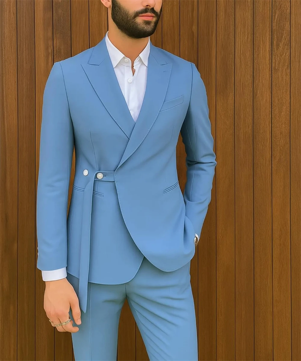 

Мужской костюм-двойка Sky Blue: модный приталенный пиджак и брюки (пиджак + брюки)