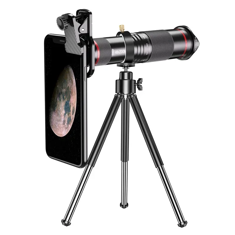 48X Optical Telescope Telephoto Lens Clip On for Mobile Cell Phone Camera with Selfie Tripod