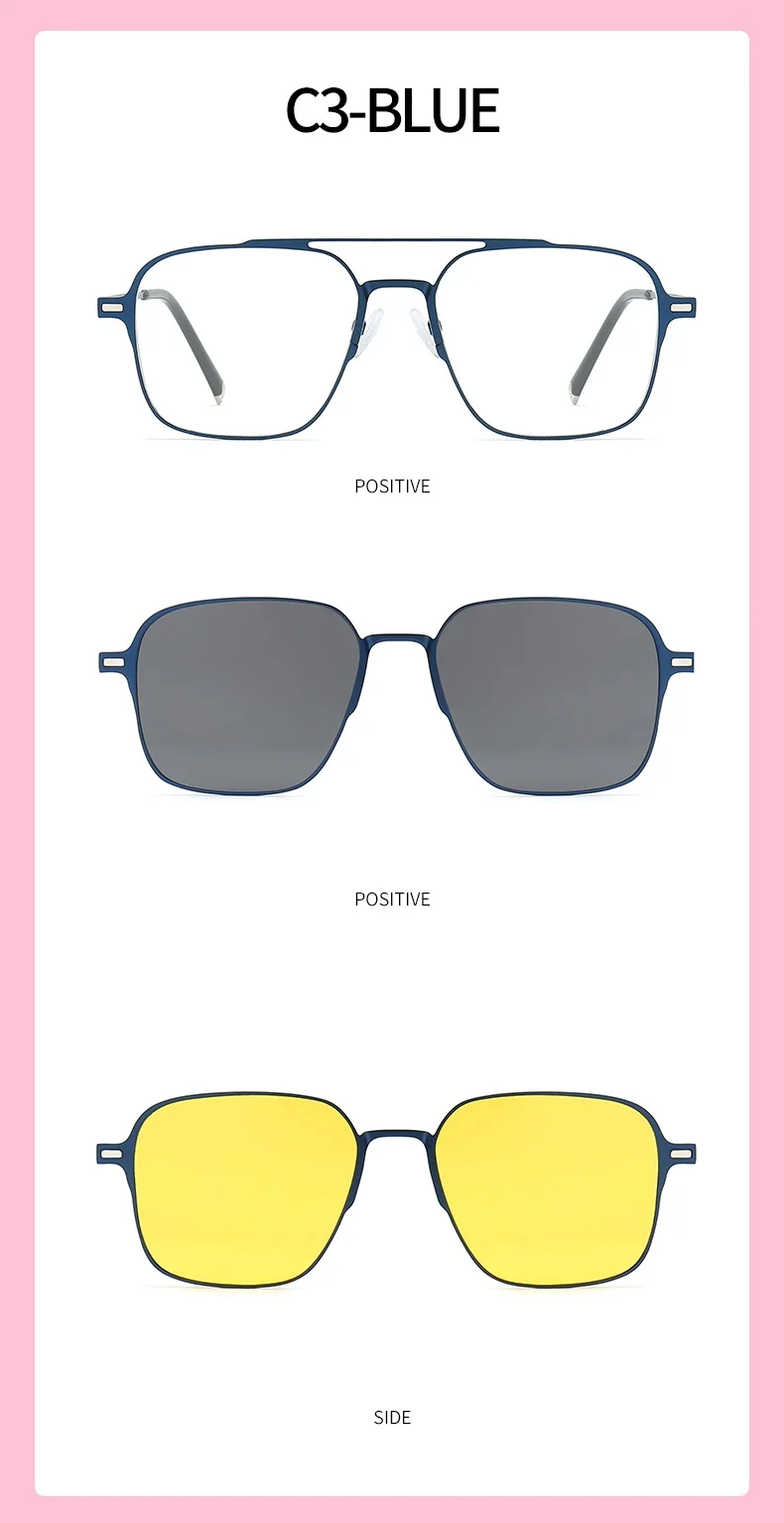 Metall 3-in-1 neuer Stil Magnet Clip auf Brillengestell Trend polarisierte Sonnenbrille für Männer 2023 optische Computerbrille UV400 7009 – Detail 14