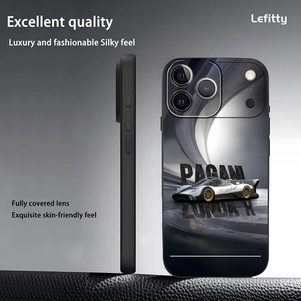 クラシックラグジュアリーP-P-Pagani iPhoneケース iPhone 17 16 15 14 13 12 11 Pro Max Plus Mini対応 ブラックフロストソフトシェルケース