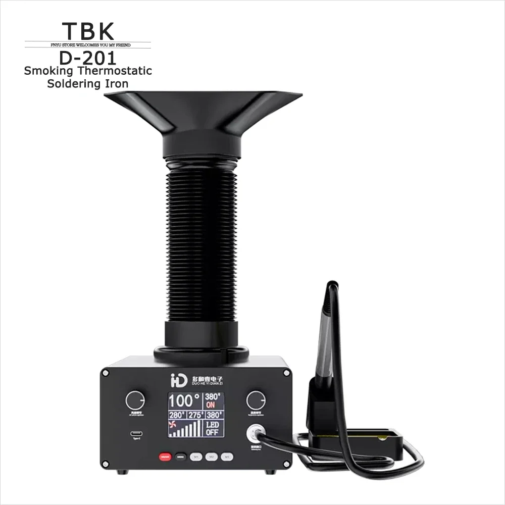 

Soldering Iron TBK D-201 72W T12 Solder Iron with LED Light Fume Extractor Smart Dormancy Temperature Regulation Rework Station