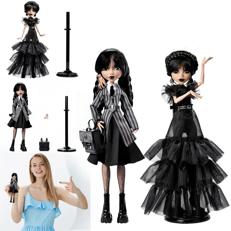 2024 Popular American Wednesday Girls Dolls Set Trendy Gothic Dress Clothing Model Decoration Christmas Party Unique Gift