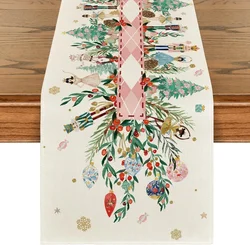 Christmas Nutcracker Floral Holly Linen Table Runner Table Decor Winter Dresser Scarf Dining Table Runners Christmas Decorations
