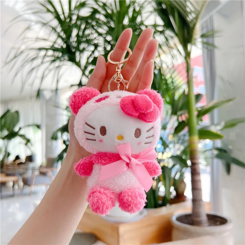 Sanrio Plush Keychain for Backpack Decoration Cartoon Animal Stuffed Pendan Doll Hello Kitty My Melody Kuromi Cinnamoroll Kawaii