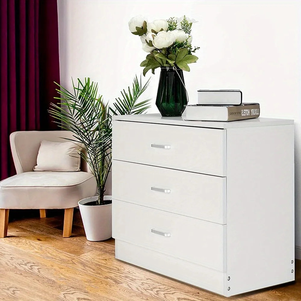 Bedroom storage Dresser 3 drawers with cabinets Wooden furniture white