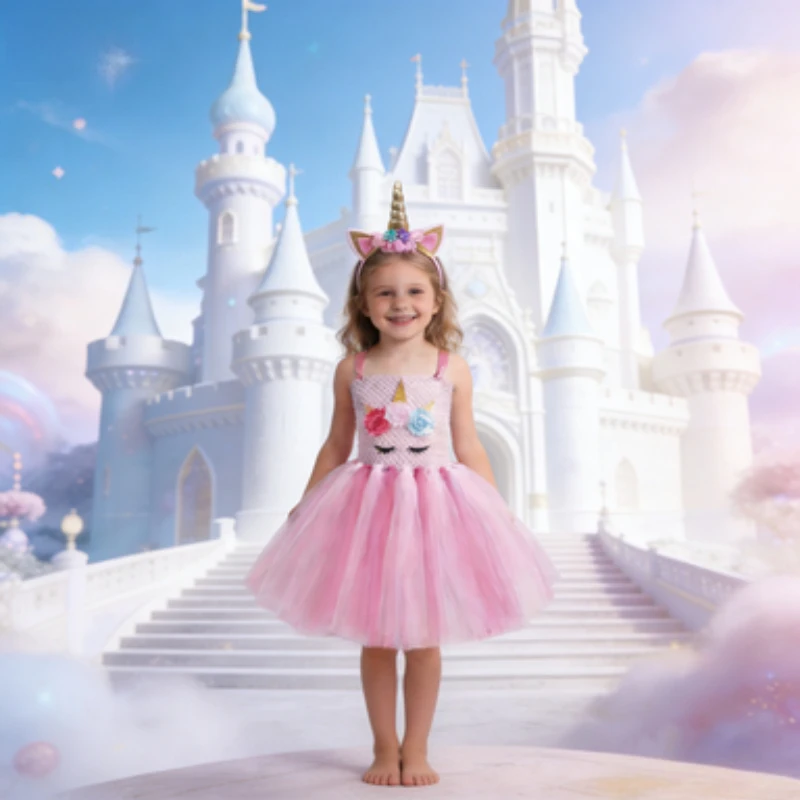 

Girls Handmade Mesh Tutu Skirt, Cute Cartoon Flower Design, Kids Performance Dance Dress, Fluffy Tulle Skirt for Party