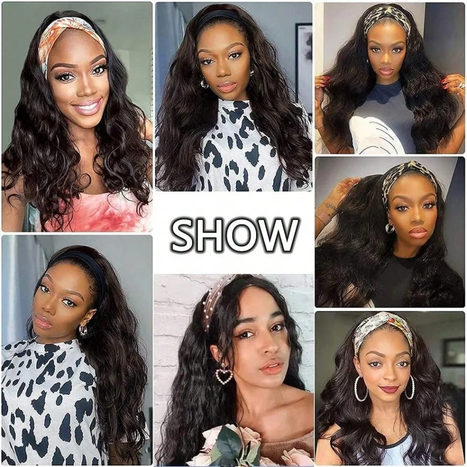 Deep Wave Curly Human Hair Wig Full Machine Made Half Wig Headband Wigs Curly Half Wigs Human Hair