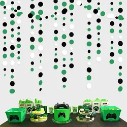 Black Green Party Decorations Polka Dots Garlands Hanging Paper Circle Streamer for Graduation Soccer Video Game Party Supplies