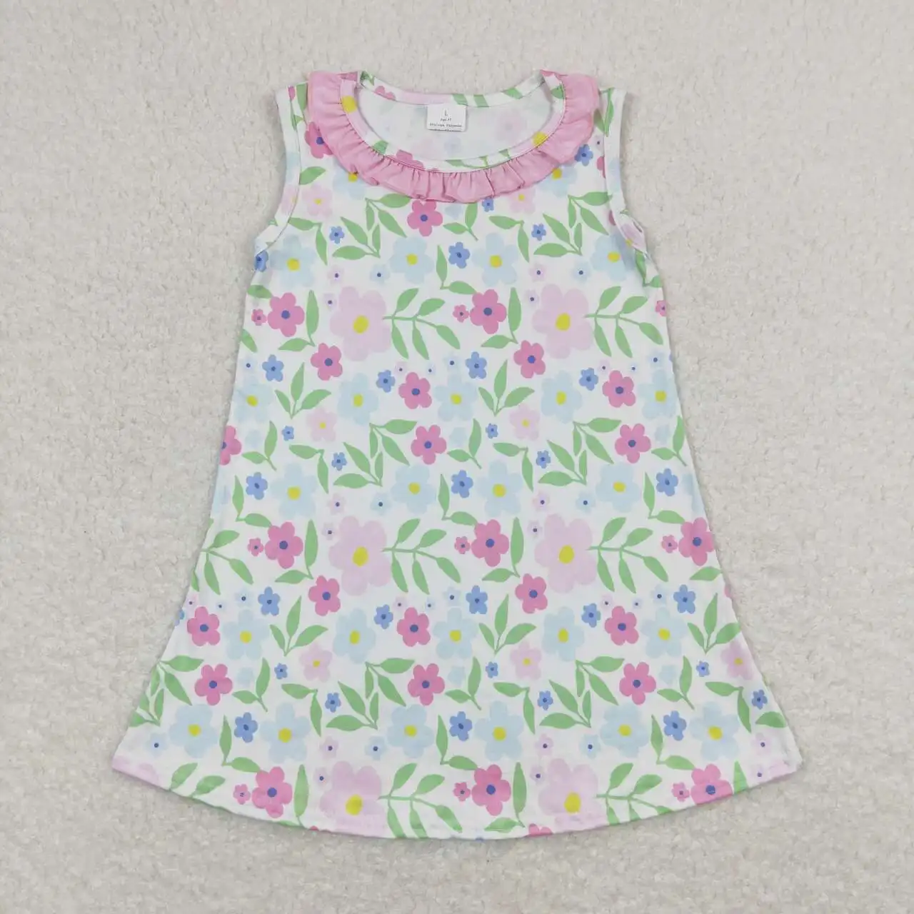

GSD0893 Kids Boutique Clothing Girls Summer Dress Flower Print Sleeveless Kids Boutique Clothes