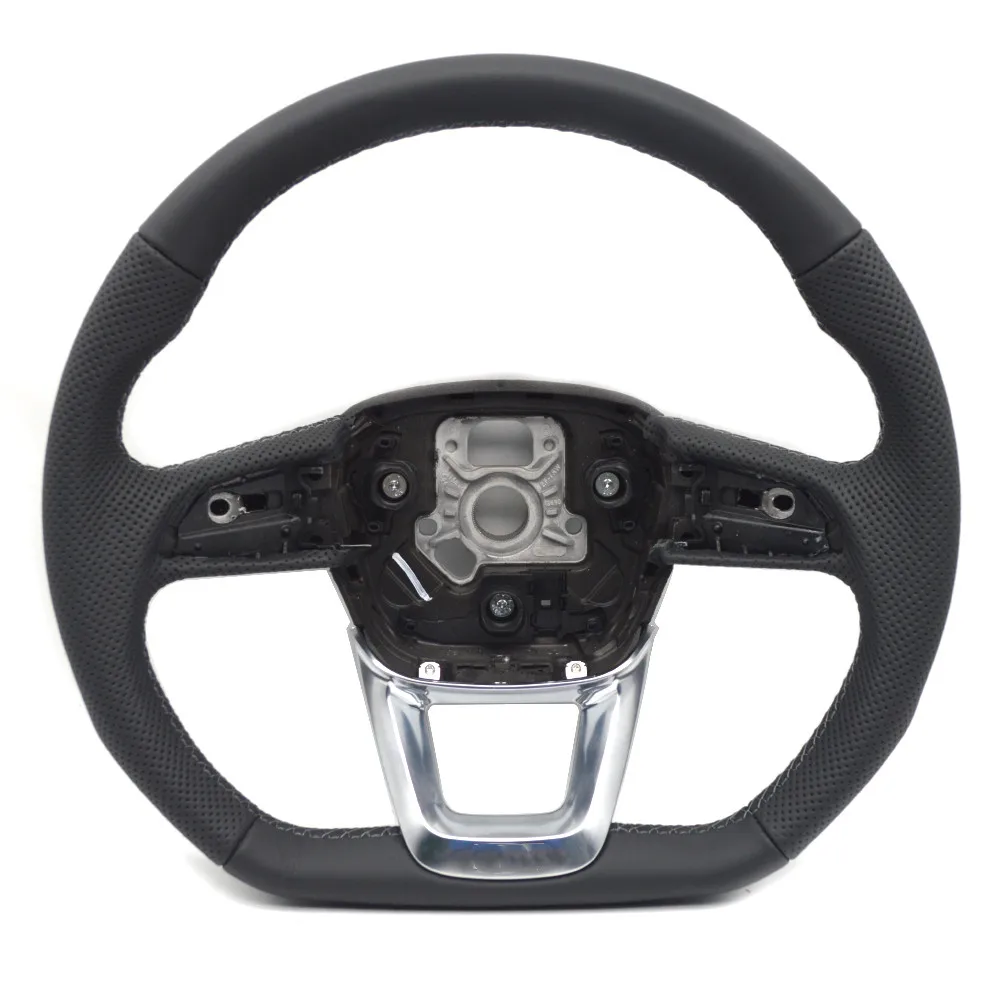 Leather Perforated Steering Wheel For Audi A4 B8 A4 B9 Q3 F3 Q5 FY White Stitching No LOGO Flat Bottomed Leather Steering Wheel