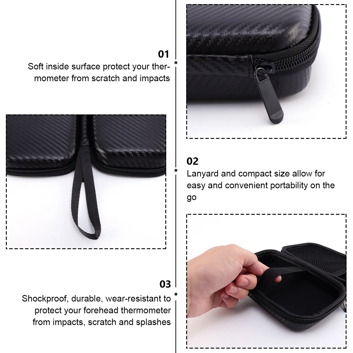 

Forehead Thermometer Case Black Eva Shockproof Durable Travel Bag Protector Wear Resistant Home Use Thermometer Bag