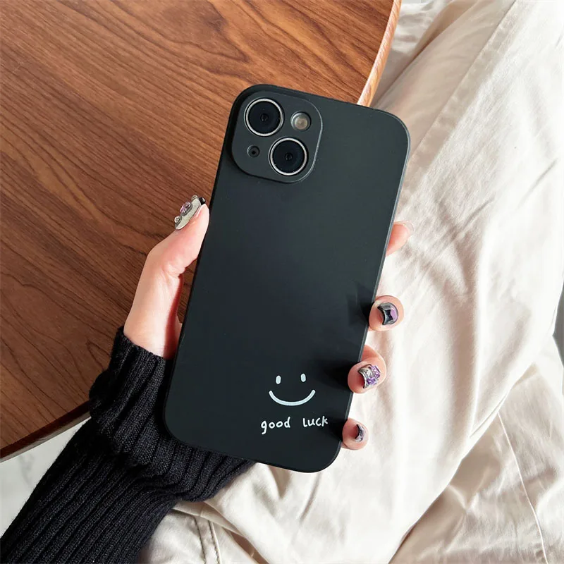 Simple Good Luck Smiling Face Phone Case For iPhone 17 16 13 15 12 11 14 Pro Max Mini 7 8 Plus SE Air Silicon Cover Shell Fundas